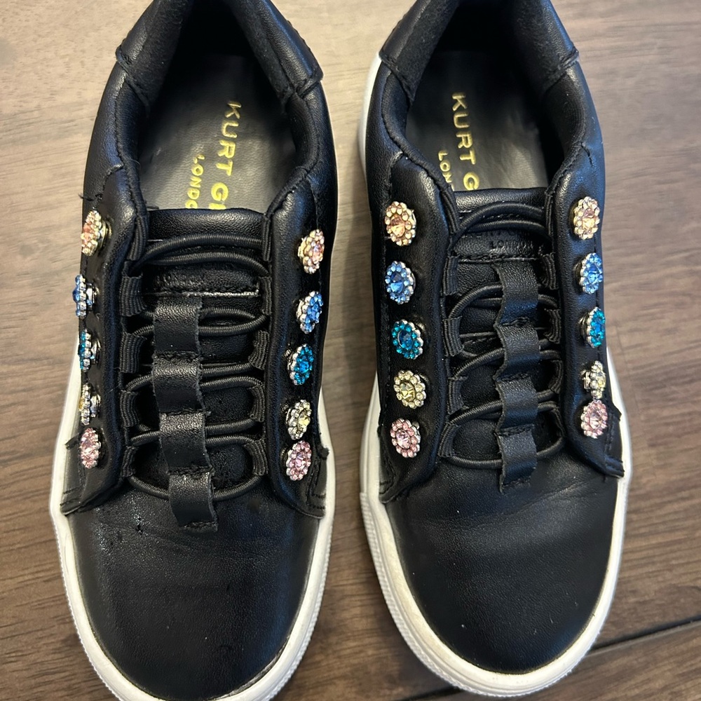 Kurt Geiger Black Kids Sneakers with Multicolor Gem embellishes size12 1/2